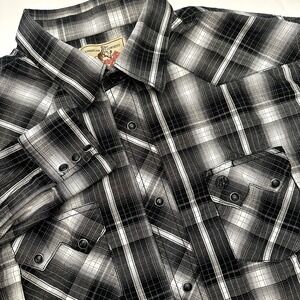 Vintage Wrangler Mens XL Tall Black White Plaid Pearl Snap Western Shirt